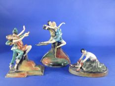 Three Various Art Deco Style Dance Figures comprising young woman in 1920`s/30`s low waisted dress,