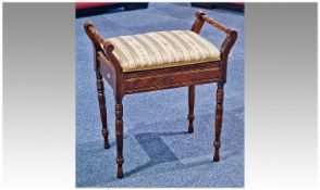 Early 20th Century Mahogany Piano Stool, fitted with hinged padded seat, opening to reveal