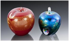 John Ditchfield Signed Apple Shaped Iridescent Paperweight, 2 in total.