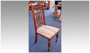 Late Victorian Walnut Side Chair, pierced crest rail, shaped and pierced back splats, fitted with