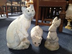 Collection Of 3 Ceramic Garden Ornaments comprising 2 cats and rabbit.