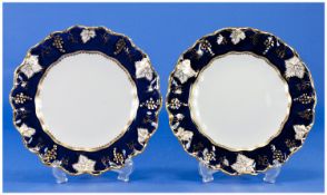Pair of Royal Crown Derby Dessert Plates, in the `Vine Cobalt` pattern, decorated to rim with gilt
