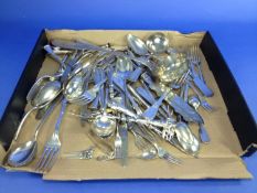 Box Containing a Collection of Silver Plated Flatware, mainly 20th century, including spoons,