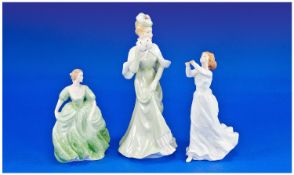 Three Various Late 20th Century Figures comprising Coalport `Jennifer`, mint green dress with