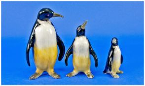 German Pottery Figures 1950`s. Set of Penguins. 3 in total, father, mother and baby penguin, Father