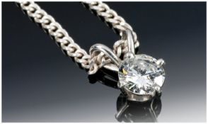Diamond Set Pendant, Round Modern Brilliant Cut Diamond, Claw Set, Suspended On A Silver Chain.