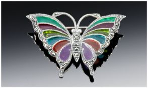 Silver Enamelled Butterfly Brooch. 30 x 43mm