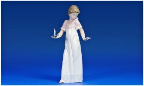 Nao Figure, young girl with chamber stick and lit candle; 10.5 inches high (a/f)