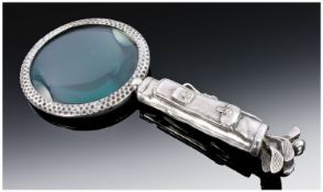 Golfing Interest. A Novelty Silver Plated Magnifying Glass. The handle realistically designed as a