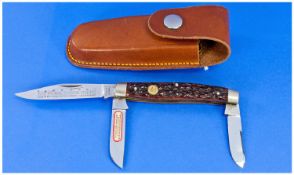 Vintage Puma Pocket Stock Knife model 675 with stag handle. 7`` in length open. Made 1978. Mint