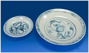 Chinese - Blue and White Traditional Ming Dishes (2) in Total and of the period. First dish - 8.75