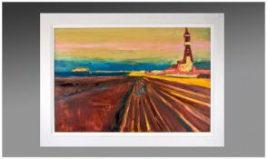 Paul Bassingthwaighte 1963 Titled `Late Afternoon, Blackpool` Oil on board. Signed in pencil by the