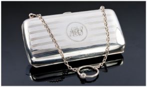 Edwardian Ladies Silver Purse and Chain with leather interior. Good quality item. Hallmark