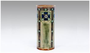 Royal Doulton Cylindrical Shape Art Nouveau Vase. With incised and pigmented brush line decoration.