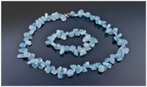 Aquamarine Necklace and Bracelet Set, pendant drops of natural sky blue tone aquamarine, mined in