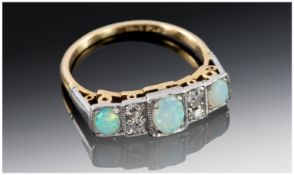 Art Nouveau 18ct Gold & Platinum Set Opal & Diamond Ring. stamped 18ct and plat