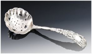 Edwardian Fine Ornate Silver Caddy/Preserve Spoon, hallmark Birmingham 1907. Makers mark L & S,