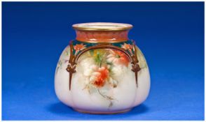Royal Worcester Hadleys Handpainted Floral Lidded Pot c 1880`s. Height 3.25 inches.