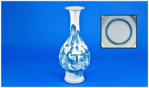 A Blue and White Chinese Porcelain Pear-Shaped Vase on High Base, well painted with sage and