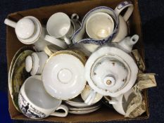 Box Containing a Collection of Ceramics, including Royal Doulton cabinet plates, teapot, blue and