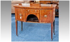 George III Mahogany Bow-Fronted Sideboard, circa 1790, fitted with two cellarette drawers to each