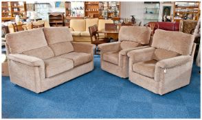 G Plan Traditional Three Piece Suite, comprising two seater settee and two armchairs, each with