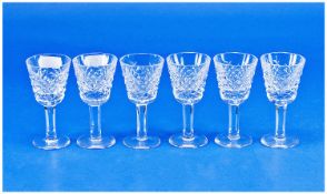 Waterford Fine Quality Cut Crystal Set Of Six Liqueur Glasses `Alana` Pattern. Waterford marks to