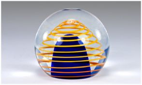 Stanislav Libensky (1921 - 2002) Clear Glass Paperweight, with cobalt blue centre, surrounded by