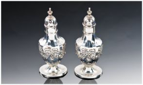 Art Nouveau Silver Fine Pair Of Pepperettes, Hallmark Birmingham 1900. 57.8 grams. Each 4`` in