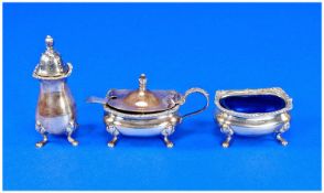 Harrison & Sons Three Piece Silver Plated Cruet Set, comprising preserve pot, mustard pot and