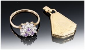 9ct Gold Dress Ring, Fully Hallmarked, Ring Size N. Together With A Gold Locket.