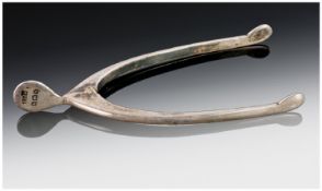 Silver Novelty Sugar Tongs, Modelled In The Form Of A Wishbone. Fully Hallmarked.