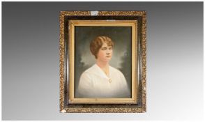 19th Century Oil on Canvas `Victorian Portrait of a Young Lady` Unsigned 20 inches x 16 inches.