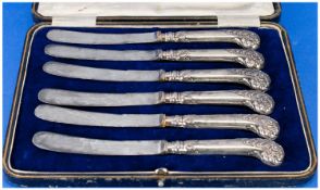 A Ornate  Set of Silver Handle Butter Knife. Hallmarked Sheffield 1921, boxed.