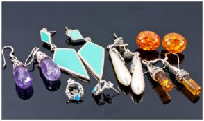 Six Pairs Of Silver Earrings