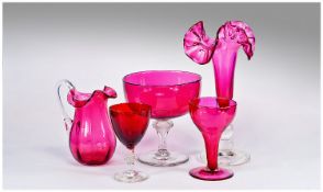 Small Collection of 19th Century Ruby Glass comprising frilled edge trumpet vase with clear glass