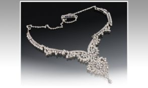 18ct White Gold Diamond Set Necklace, Floral Design Set With Round Cut Diamonds, Estimated Diamond