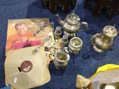 Collection Of Miscellaneous Items Including records, silver plated ware etc.