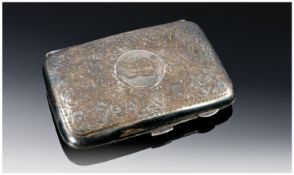 Engraved Silver Cigarette Case, of rectangular form, the front with an inscribed circular cartouche