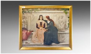 C H Prince Exhibited 1885-1911 (Constance H Prince) Pre-Raphaelite Painting, Two Maidens Sat On A
