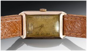 Tavannes Watch Co Gents Manual Wind Wristwatch, 9ct Gold Rectangular Case, Arabic Numerals, Leather