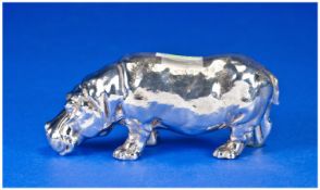 An Unusual Realistic Silver Model Of A Hippopotamus Standing On All Fours. Unmarked but tests