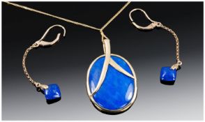 9ct Gold Chain And Pendant, Set With Lapis Lazuli Together With A Matching Pair Of Drop Earrings.