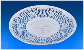 Silver Open Work and Pierced Circular Footed Bowl with inscription to centre of bowl. Hallmark