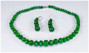 Emerald Green Quartzite Rondelle Necklace and Earrings Set, the faceted, graduated, semi-precious