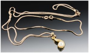 9ct Gold Chain With Pearl Drop. 20`` in length. Fully hallmarked. Plus a 9ct gold small bracelet.