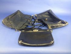 Three Black Leather Handbags comprising Enny with double long straps, very large `R` bag with heavy