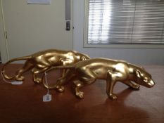 Pair of Contemporary Gilt Cheetah Figures, 17 inches long.