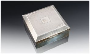 Art Deco Silver Cigarette Box, of squared form, the top with a square shaped vacant cartouche to