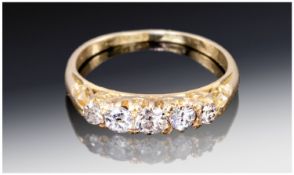18ct Gold Diamond Ring, Set With Five Round Cut Diamonds, Gallery Scroll Setting, Early 20thC, Ring